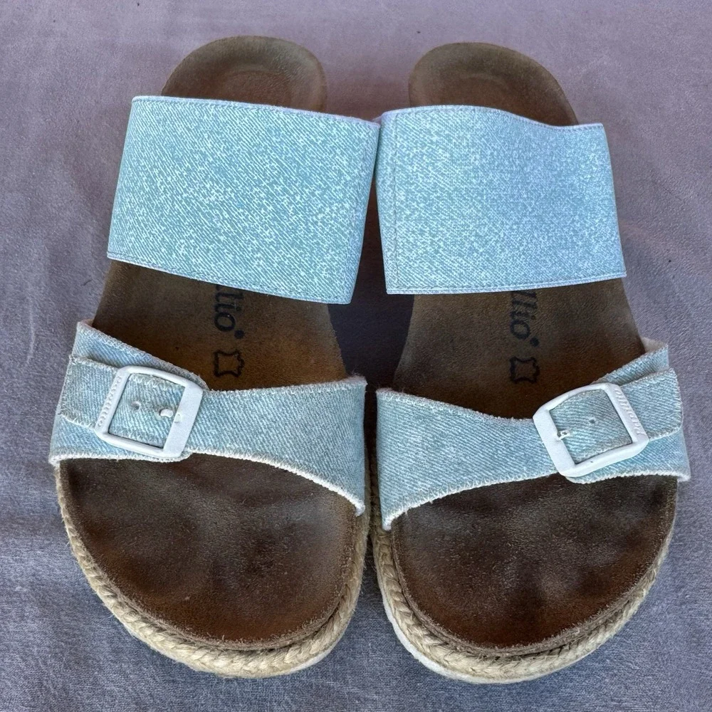 Size 38/W7 -‎ Birkenstock Papillo Della Wedge Sandals Blue White Buckle